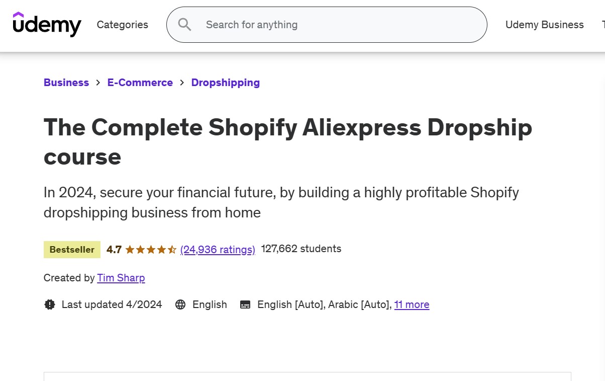 The Complete Shopify Aliexpress Dropship Course
